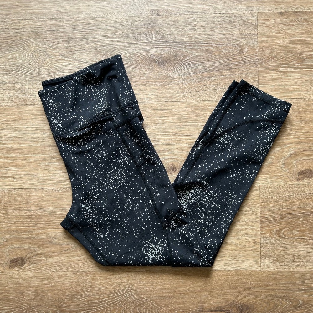 Zyia Active Black White Splatter High Waisted Pocket Leggings Size 12
